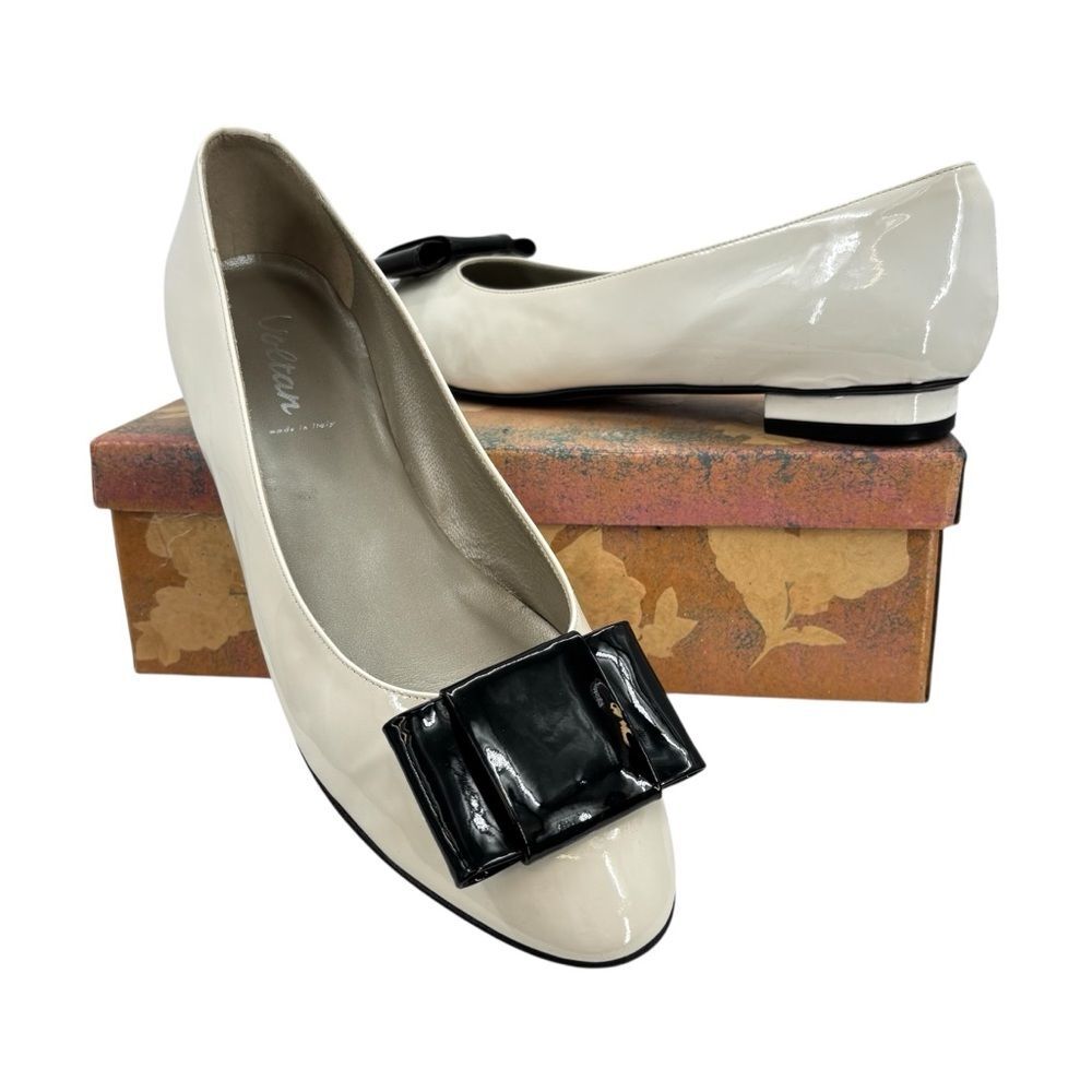 Voltan Patent Leather Bow Flats Black White Sz. 10.5/41 - Picture 8 of 8